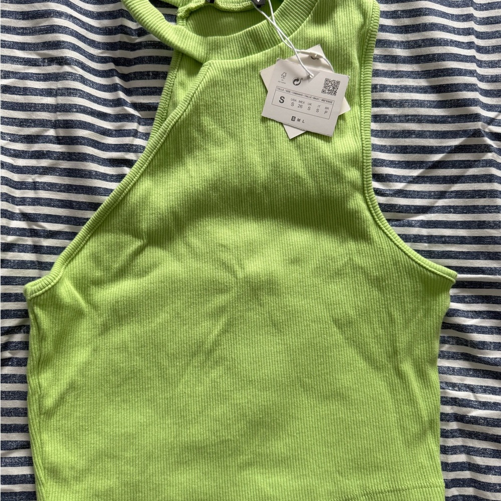 NWT Zara Bright Green Ribbed Tank Top Size S